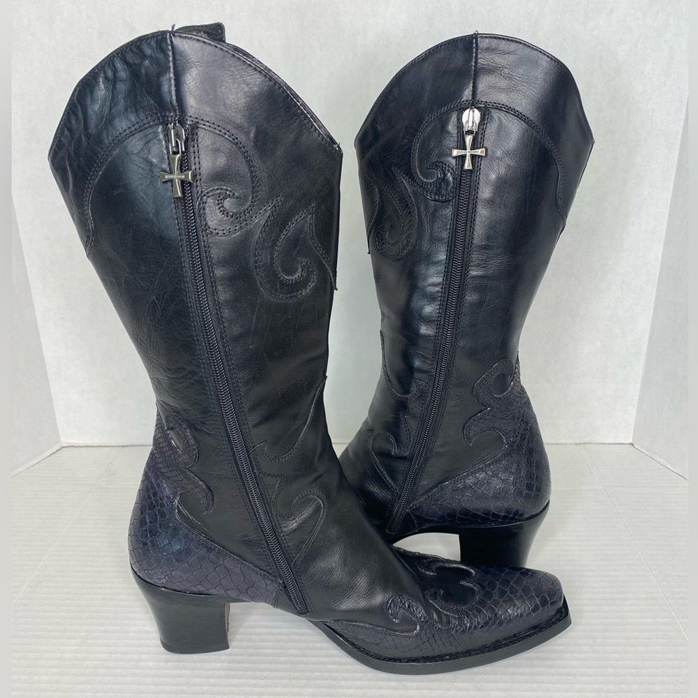 Siren By Mark Nason Cowboy Boots, Black Sz 10, Made in Italy. PreOwned